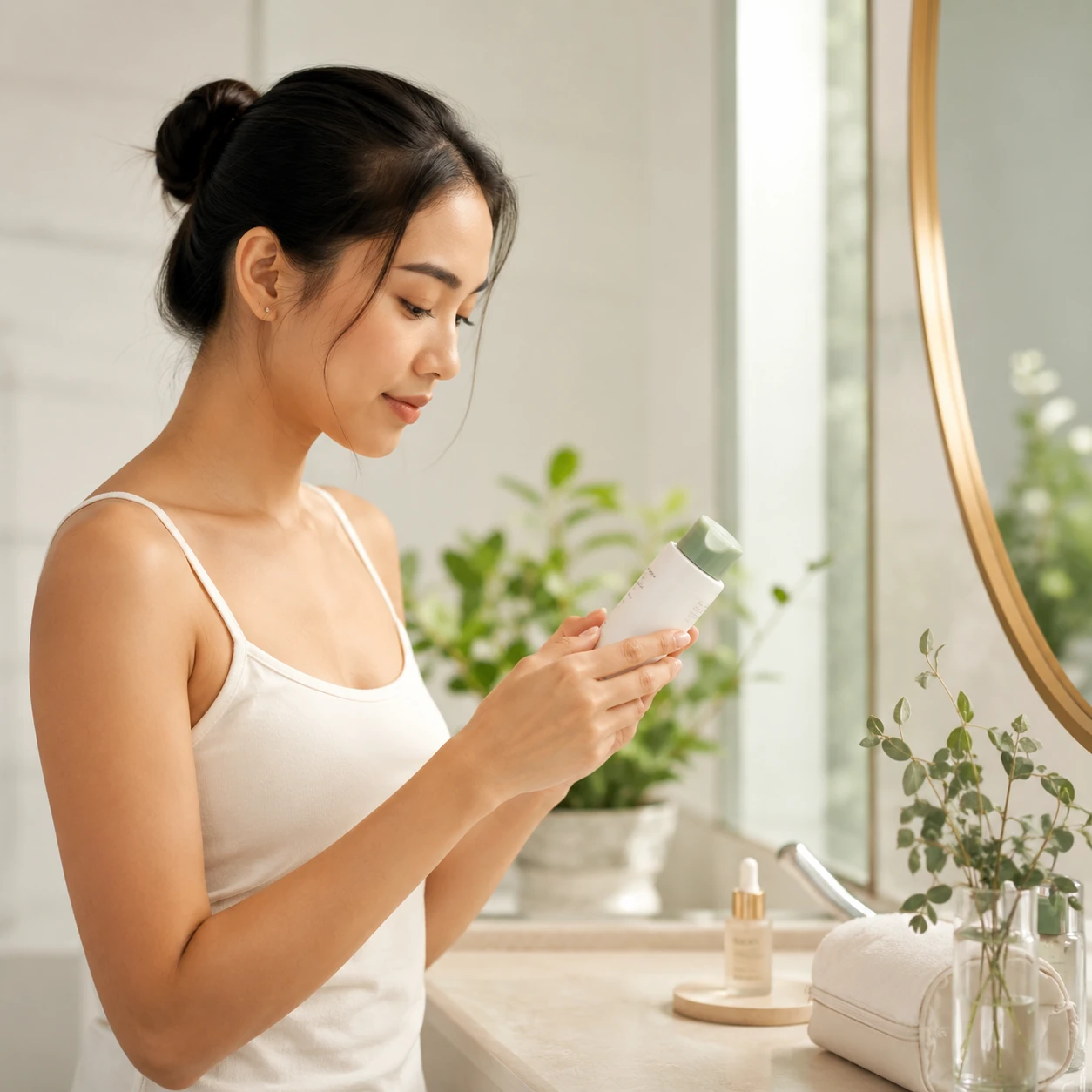 Rutina facial sencilla con elementos botánicos